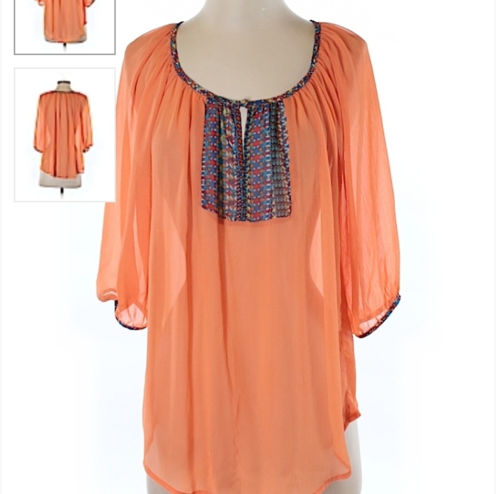 Umgee orange chiffon tunic small flowy vguc sheer